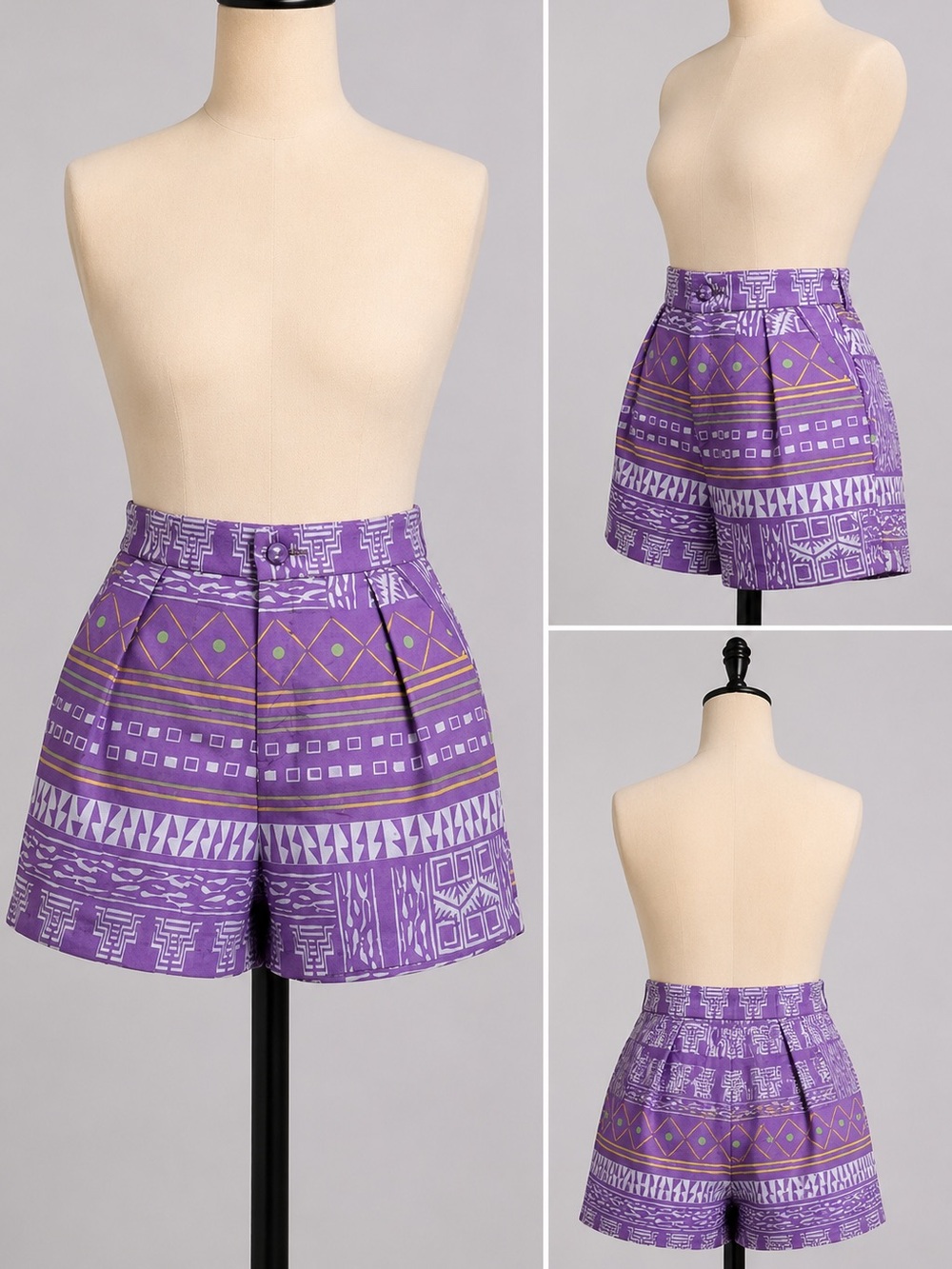 Claude Kameni Purple Tribal Geometric Print Shorts Size 6 NWT